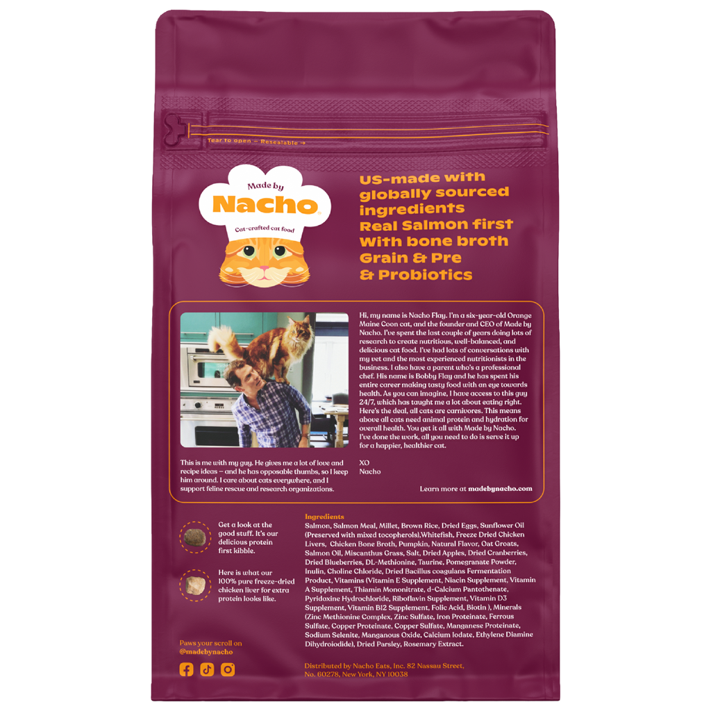 Made by Nacho Sustainably-Caught Salmon, Whitefish & Pumpkin Recipe with Freeze-Dried Raw Chicken Liver Dry Cat Food, 10 lbs.